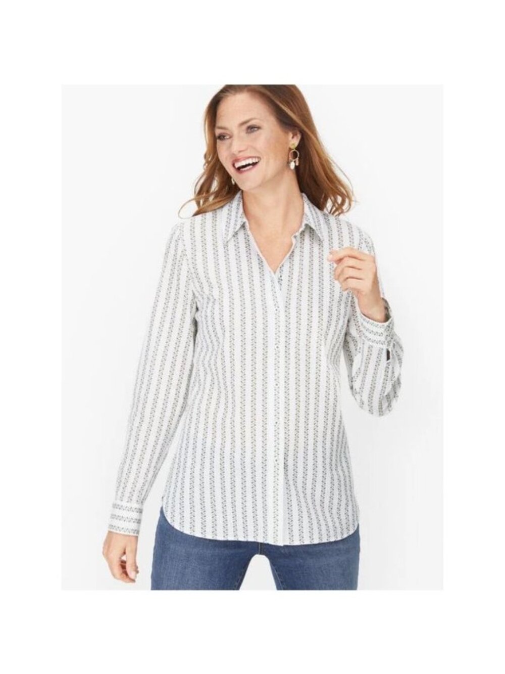 Talbots Classic Cotton Shirt Floral Dobby Stripe